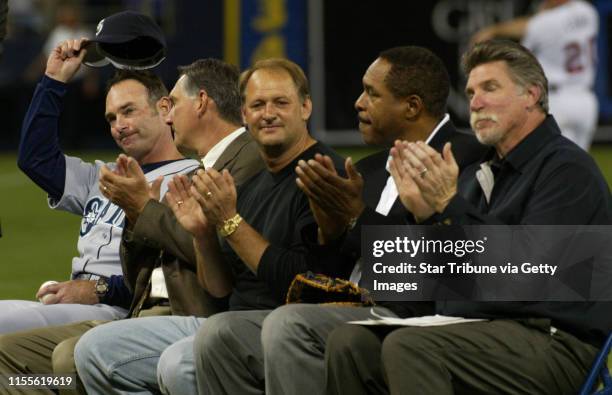 Minnesota Twins vs. Seattle at the Metrodome - Former Twin Paul Molitor, left, tips his hat to the metrodome crowd at a ceremony in honor of his...