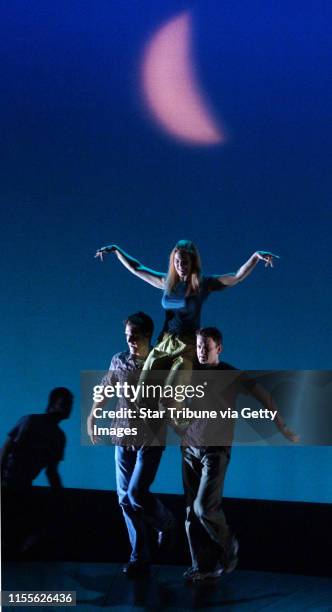 Winona,Mn.,Fri.,June 25, 2004--During rehearsal Friday for "A Midsummer Night's Dream, actress Kim Martin-Cotten is carried onto stage under a...