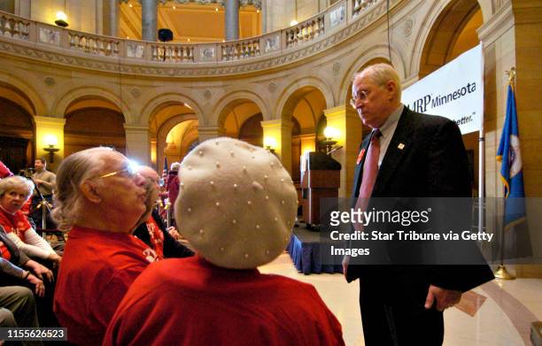 04_StateCapitol,St.Paul - - - - - Following a rally at the State caitol rotunda calling for lower drug prices, AARP state president Skip Humphrey...