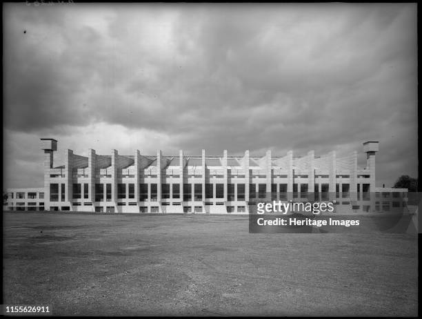 Empire Pool, Engineers Way, Wembley, Brent, London, 1934. Exterior view showing the side elevation of the Empire Pool. Designed by Sir Owen Williams...