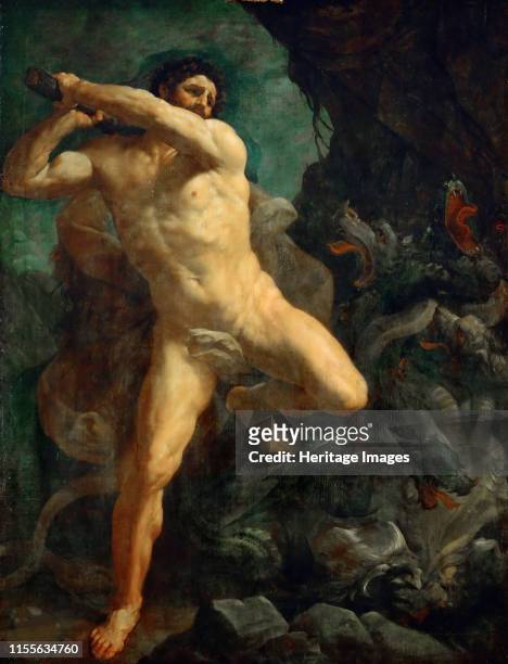 Hercules Slaying the Hydra of Lerna, 1620-1621. Found in the Collection of Musée du Louvre, Paris. Artist Reni, Guido .