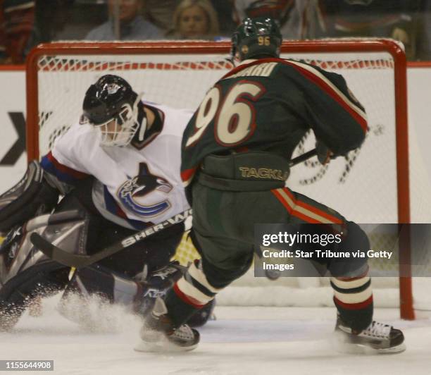 Bbisping@startribune.com Bruce Bisping/Star Tribune. St. Paul, MN., Wednesday, . Vancouver goalie Dan Cloutier couldn't stop the penality shot goal...