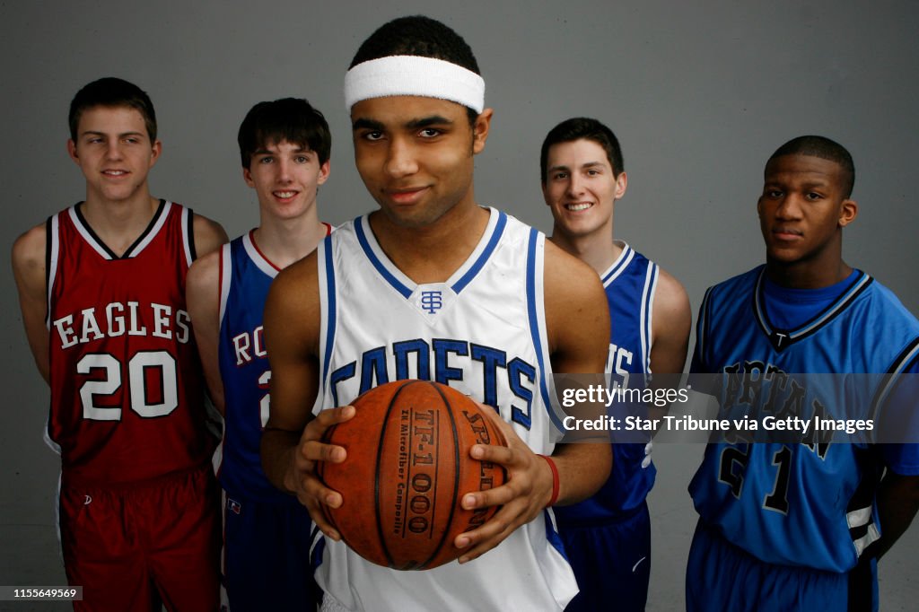 JERRY HOLT jgholt@startribune.com 3/19/2006----2006 All-Metro Boys first team left to right Ryan Wittman Eden Prairie, Matt Janning Watertown-Mayer, Bryce Webster (player of the Year) St. Thomas Academy, Blake Hoffarber Hopkins, and Kwadzo Ahelegbe Tartan