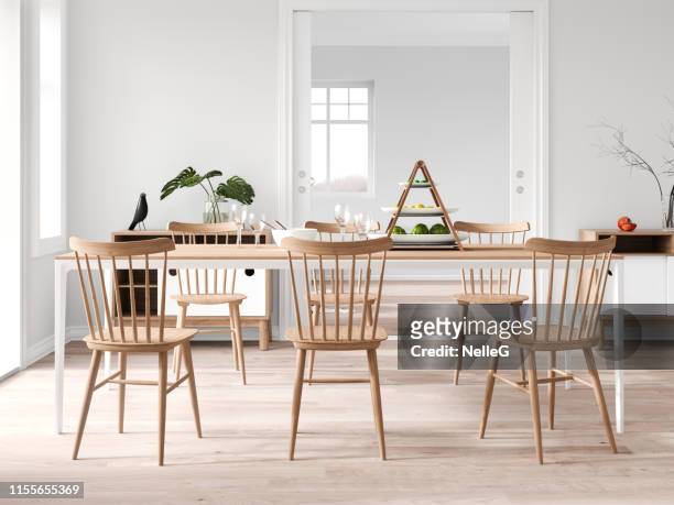 modern dining room - wood dining table stock pictures, royalty-free photos & images