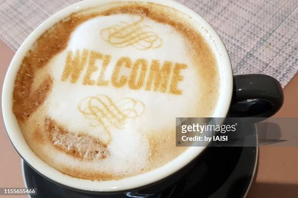 city life, a most welcome coffee break - welcome sign stock pictures, royalty-free photos & images