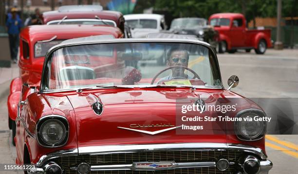 Bbisping@startribune.com Minneapolis, MN., Thursday, 6/21/2007. Ron Swagger of Burnsville drove his 1957 Chevy Bel Air convertible on the Nicollet...