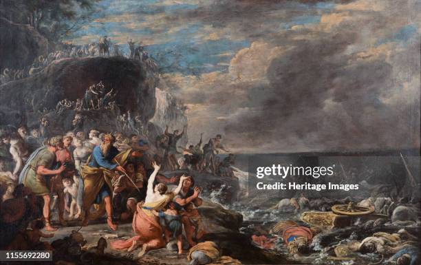 The Israelites crossing of the Red Sea, Mid of 17th cen.. Private Collection. Artist Gargiulo, Domenico .