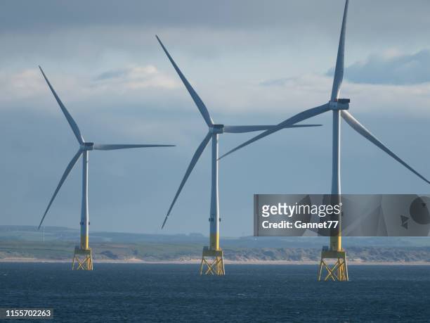 offshore wind turbines near aberdeen, scotland - aberdeen scotland stock pictures, royalty-free photos & images