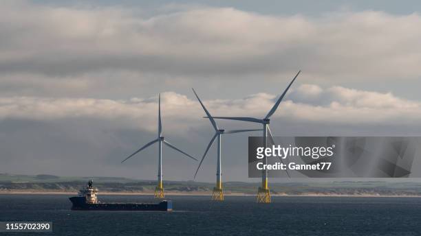offshore wind turbines near aberdeen, scotland - north sea wind farm stock pictures, royalty-free photos & images
