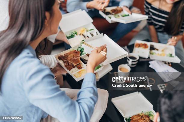 delicious lunch break - salad to go stock pictures, royalty-free photos & images