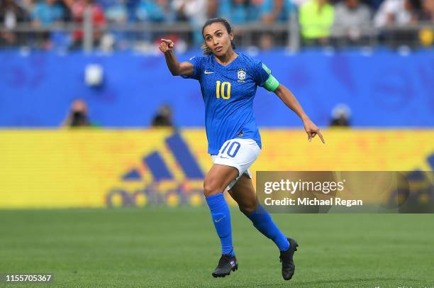 Marta of Brazil celebrates after scoring her team's first goal during the 2019 FIFA Women's World Cup France group C match between Australia and...
