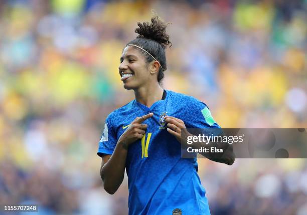 Cristiane of Brazil celebrates after scoring her team's second goal during the 2019 FIFA Women's World Cup France group C match between Australia and...