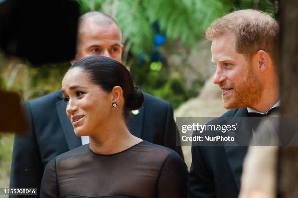 Prince Harry and Meghan, Duchess of Sussex, attend the European film premiere of Disney's 'The Lion King' at Odeon Luxe Leicester Square on 14 July,...