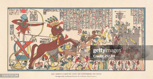 siege of dapur by ramesses ii (1269 bc), chromolithograph, 1879 - chariot stock illustrations