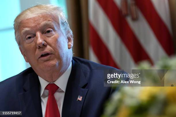 President Donald Trump speaks during a working lunch with governors on “workforce freedom and mobility” at the Cabinet Room of the White House June...