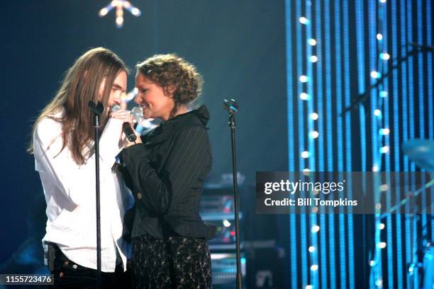 December 7, 2005: MANDATORY CREDIT Bill Tompkins/Getty Images Bo Brice and Joan Osborne perform during the Oxygen Network Jingle Bell Rock concert...