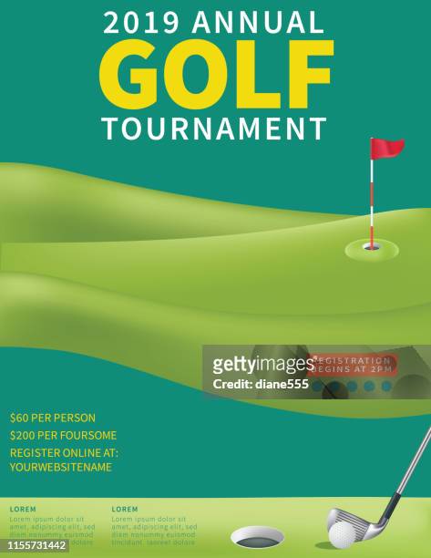 modern golf tournament with golf ball and club - golf flyer stock illustrations