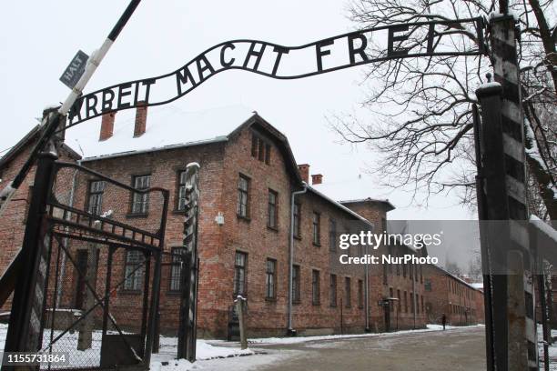 'Arbeit Macht Frei' sign at the former Nazi concentration camp Auschwitz in Oswiecim, Poland on 27 January 2015.