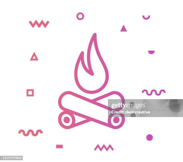 camp fire line style icon design - dangers of smoking infographics stock illustrations