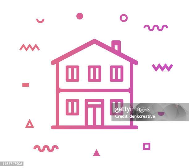 mansion line style icon design - modern luxury house exterior stock illustrations