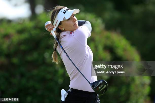 Klara Spilkova of the Czech Republichits her tee shot on the third hole during the first round of the Meijer LPGA Classic at Blythefield Country Club...