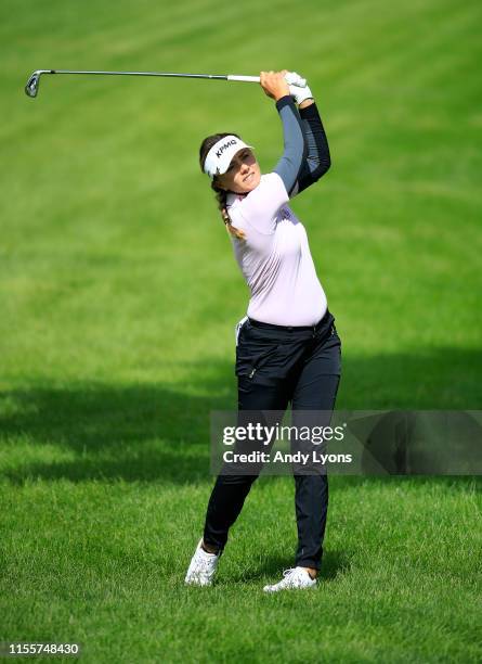 Klara Spilkova of the Czech Republic hits her second shot on the second hole during the first round of the Meijer LPGA Classic at Blythefield Country...