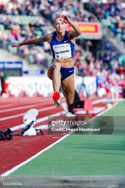 Olha Saladukha competes in women's Triple Jump at Bislett Stadium during a Diamond League event during a Diamond League event on June 13, 2019 in...