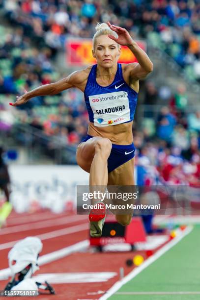 Olha Saladukha competes in women's Triple Jump at Bislett Stadium during a Diamond League event on June 13, 2019 in Oslo, Norway.