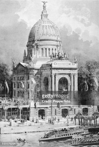 The Olympic Games were held during the Great Exposition in Paris, 1900. This image shows the facade of the pavilion of the United States at quai...