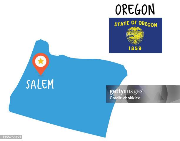 illustrazioni stock, clip art, cartoni animati e icone di tendenza di mappa e bandiera dell'oregon - stato delloregon