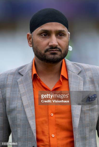 Television commentator Harbhajan Singh before the Group Stage match of the ICC Cricket World Cup 2019 between India and New Zealand at Trent Bridge...