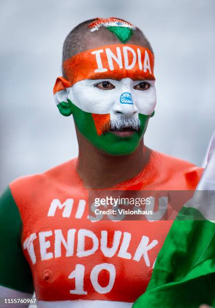 An Indian fan before the Group Stage match of the ICC Cricket World Cup 2019 between India and New Zealand at Trent Bridge on June 13, 2019 in...