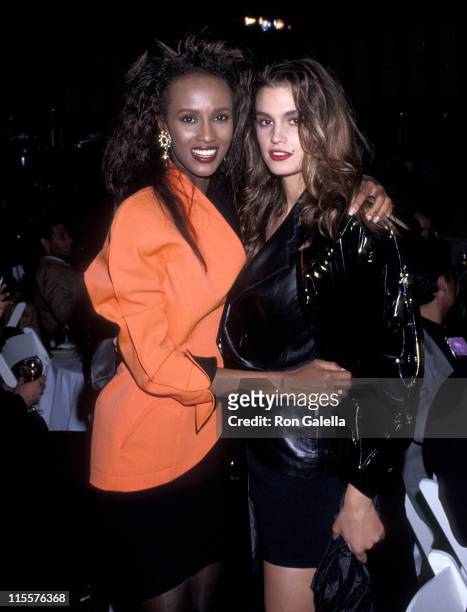 Model Iman and model Cindy Crawford attend "The Love Ball" to Benefit the Design Industries Foundation for AIDS on May 10, 1989 at Roseland in New...