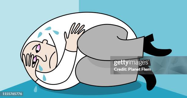 curled up into a ball and crying - fault stock illustrations