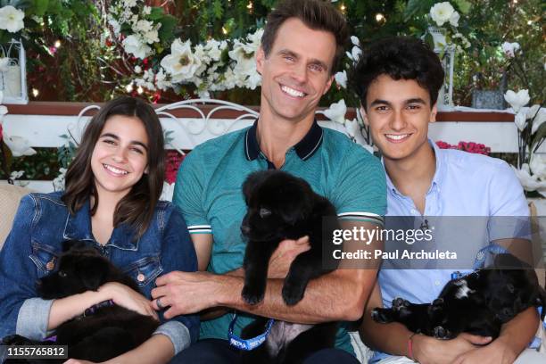 Leila Emmanuelle Mathison, Cameron Mathison and Lucas Arthur Mathison on the set of Hallmark's "Home & Family" at Universal Studios Hollywood on June...