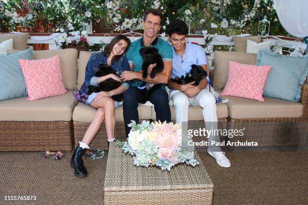 Leila Emmanuelle Mathison, Cameron Mathison and Lucas Arthur Mathison on the set of Hallmark's "Home & Family" at Universal Studios Hollywood on June...