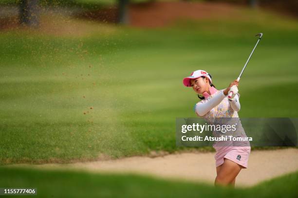 Rei Matsuda of Japan hits out from a bunker on the 12th hole during the second round of the Ai Miyazato Suntory Ladies Open Golf Tournament at Rokko...