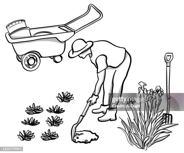 attentive gardener - mature woman hobby stock illustrations