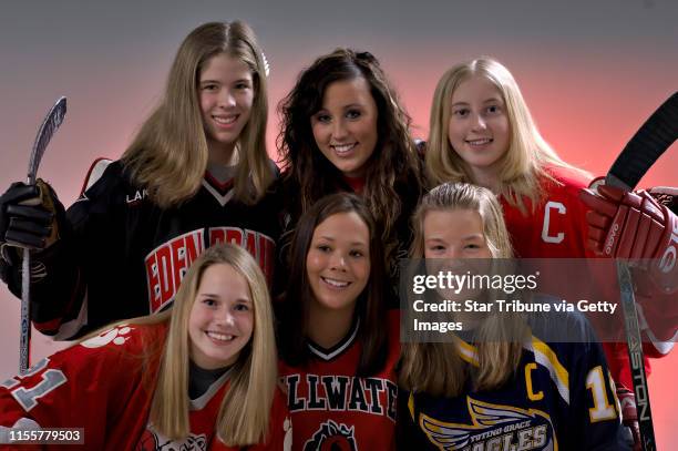 Dbrewster@startribune.com Sunday_2/19/06_studio - - - - - - - - - Girls hockey all-metro players of the year - - - BACKROW- Meaghan Pezon , Alannah...