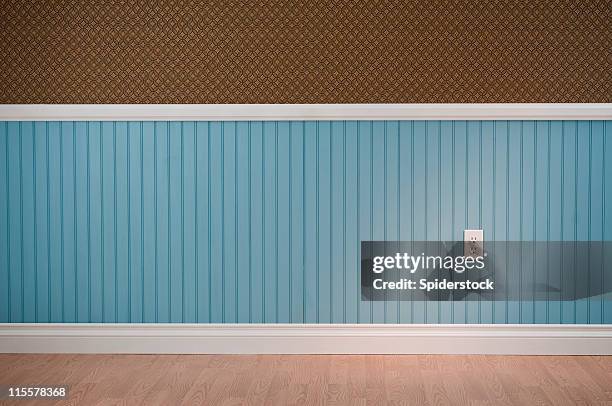 power outlet in empty room - blue wood stock pictures, royalty-free photos & images