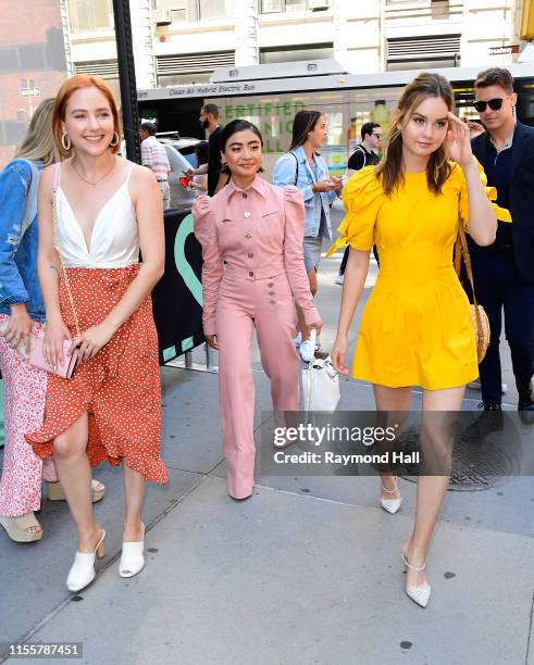 Liana Liberato, Haley Ramm and Brianne Tju are seen outside build studio on July 15, 2019 in New York City.