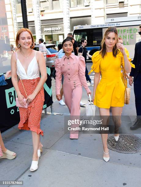 Liana Liberato, Haley Ramm and Brianne Tju are seen outside build studio on July 15, 2019 in New York City.