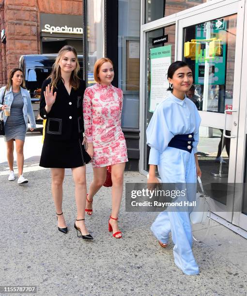 Liana Liberato, Haley Ramm and Brianne Tju are seen outside build studio on July 15, 2019 in New York City.