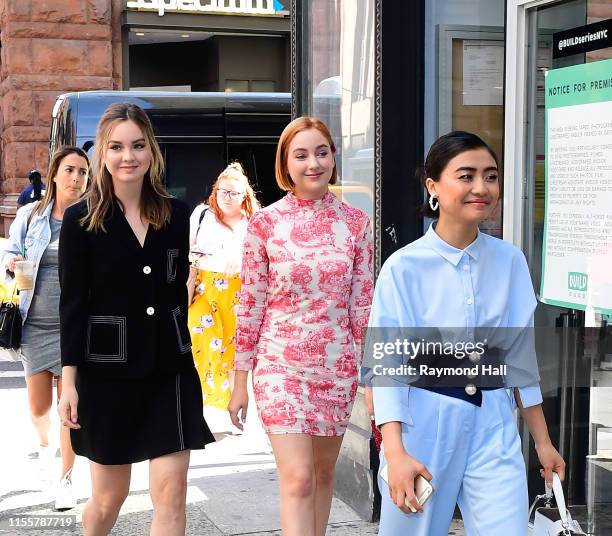 Liana Liberato, Haley Ramm and Brianne Tju are seen outside build studio on July 15, 2019 in New York City.