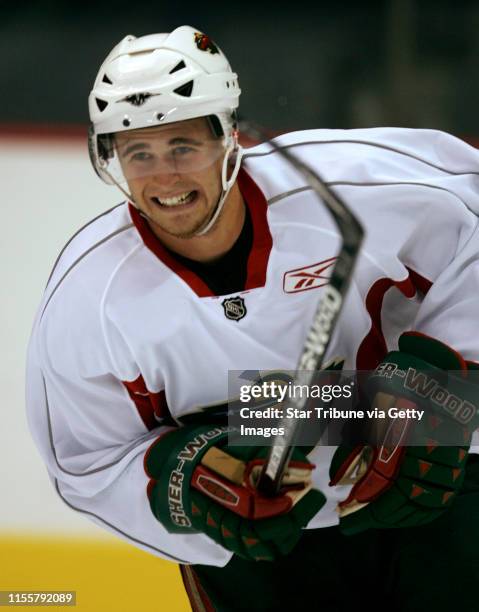 Bbisping@startribune.com Bruce Bisping/Star Tribune. St. Paul, MN., Monday, 9/12/2006. Minnesota Wild's Pierre-Marc Bouchard skated hard during...