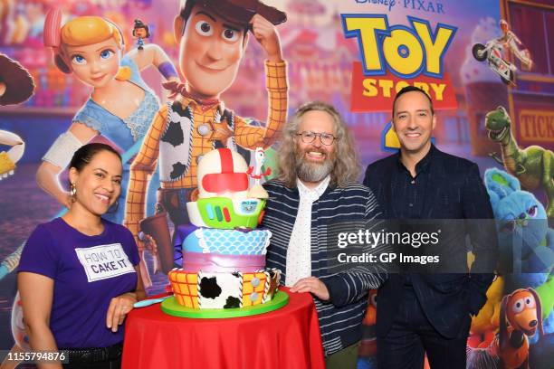 Yolanda Gampp, Francois Bellefeuille and Tony Hale attend the 'Toy Story 4' Canadian Premiere held at Scotiabank Theatre on June 13, 2019 in Toronto,...