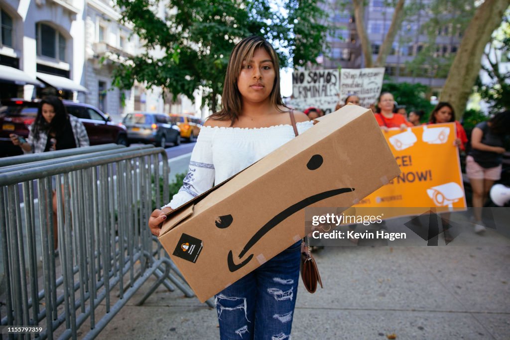 Protestors Rally Against Amazon Workplace Conditions At Jeff Bezos' NYC Apartment
