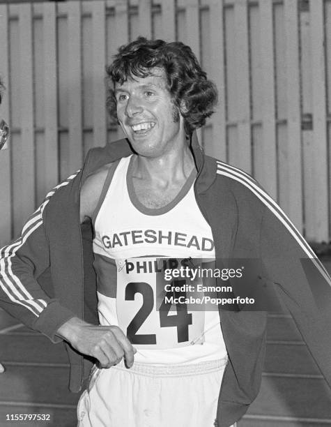 English long distance runner Brendan Foster representing Gateshead after an event, circa 1976.