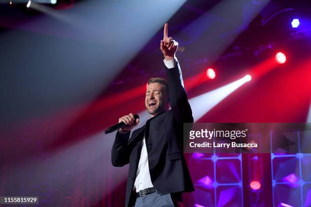Justin Timberlake performs onstage during the Songwriters Hall Of Fame 50th Annual Induction And Awards Dinner at The New York Marriott Marquis on...