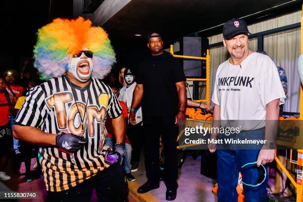 Tommy the Clown and Balt Getty attend the celebration of the opening of Balt Getty's new store, Monk Punk, with an East LA style block party at Monk...